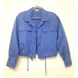 Copper Key Women's Small Light Bomber Jacket Collared Cropped Long Sleeve Blue